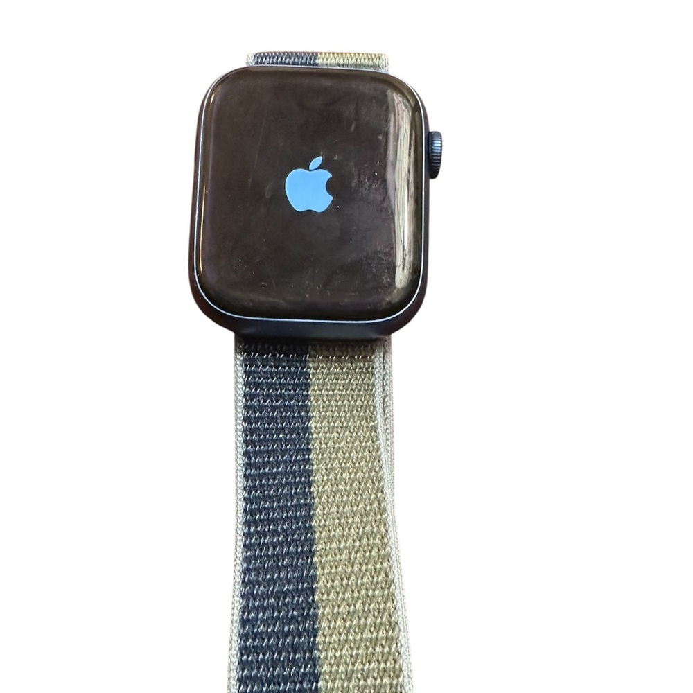 Apple Smartwatch with Blue and Beige Band